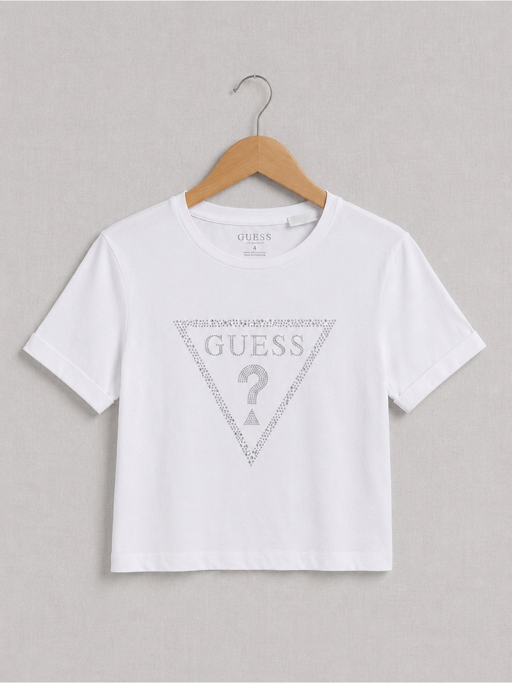 GUESS Rhinestone White Logo Crop Top